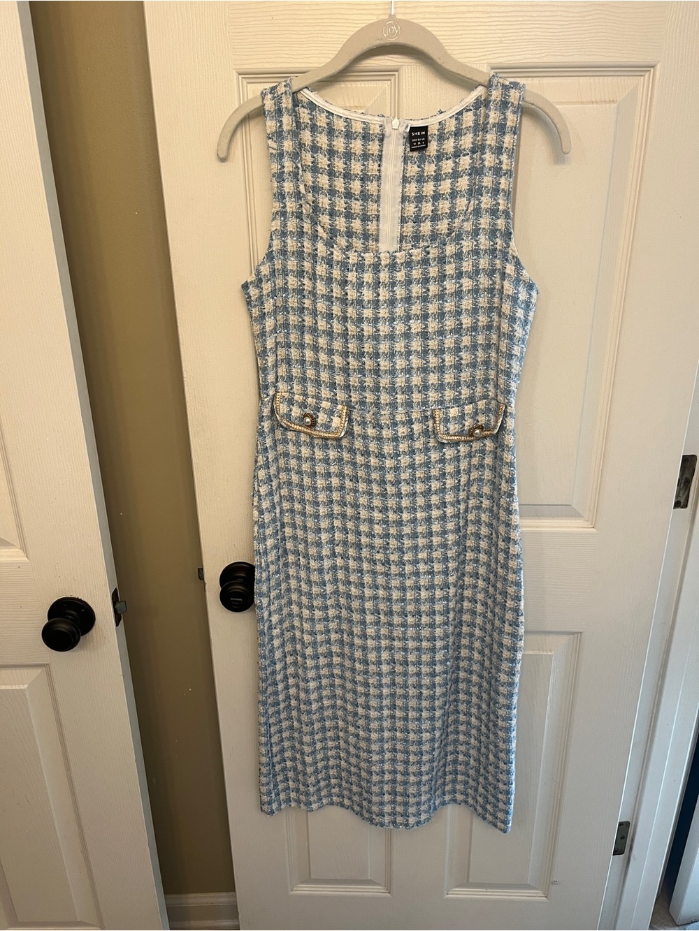 SHEIN Blue and White Tweed Sheath Dress